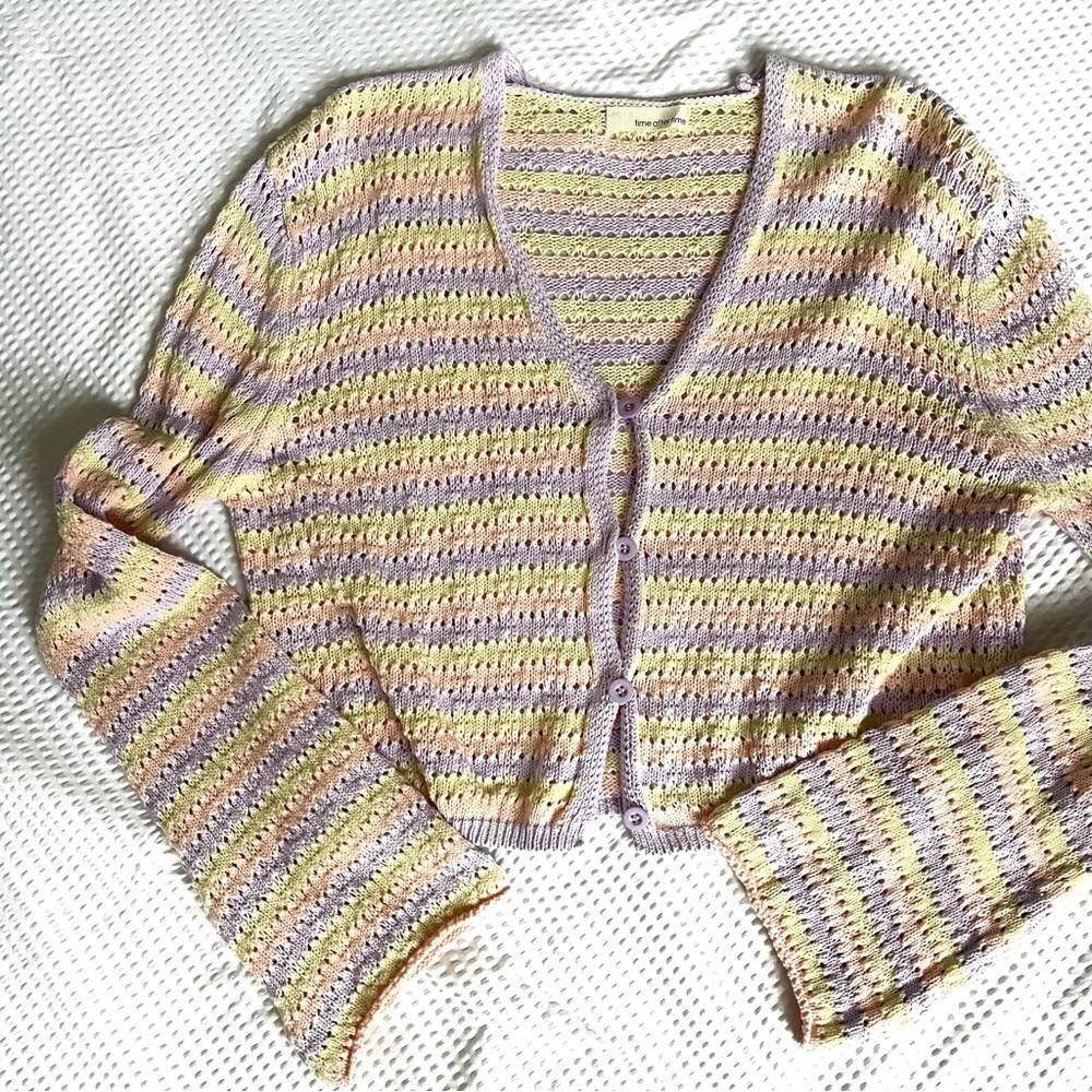 Chic Pastel Striped Cardigan — Medium — 100% Cotton